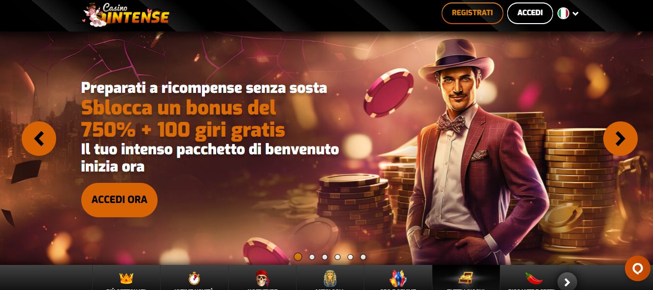 Sblocca bonus del 750% e cento giri gratis su Casino Intense